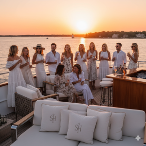 Luxury yacht activation off Sag Harbor with brand lounge and influencers