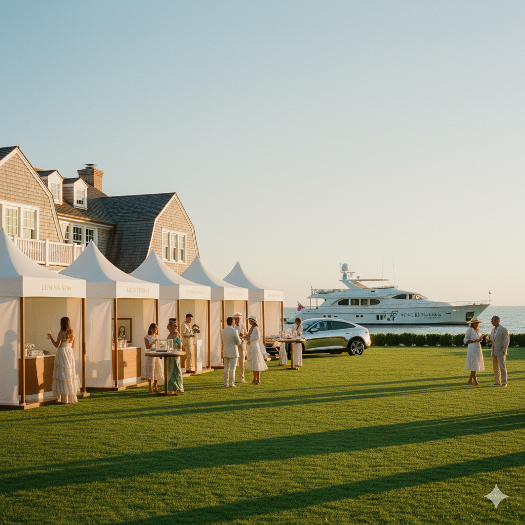 Luxury brand partnership event in the Hamptons featuring exclusive collaborations and affluent attendees