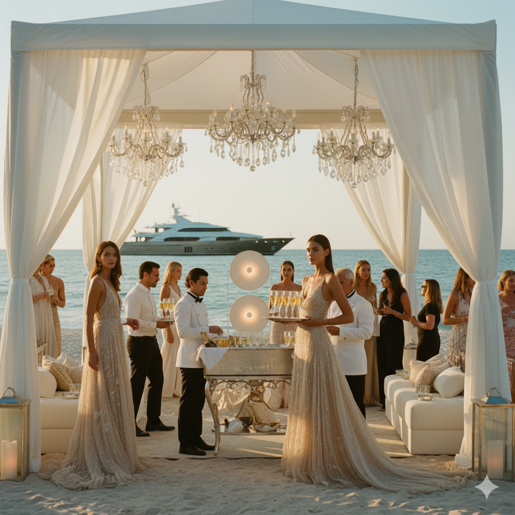 Luxury brand activation event in Hamptons with elegant pavilion and exclusive guests