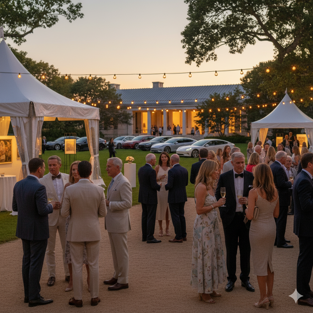 High-net-worth networking at exclusive Hamptons luxury gala event