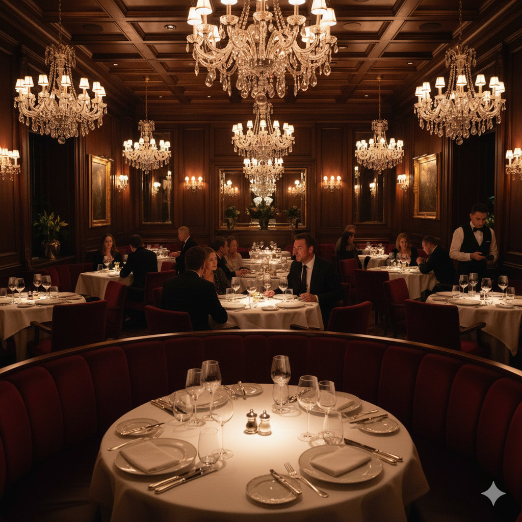 Exclusive NYC restaurant interior with elegant dining atmosphere