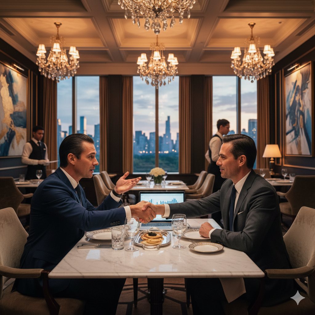 Venture capitalists closing $100 million deal over caviar service in exclusive private member club dining room
