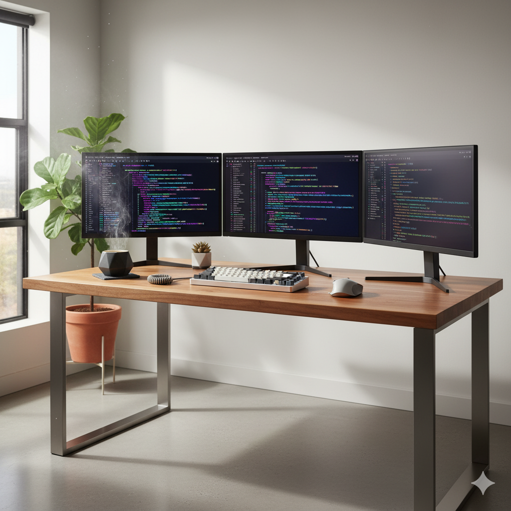 GitHub games on luxury developer workspace setup with multiple monitors