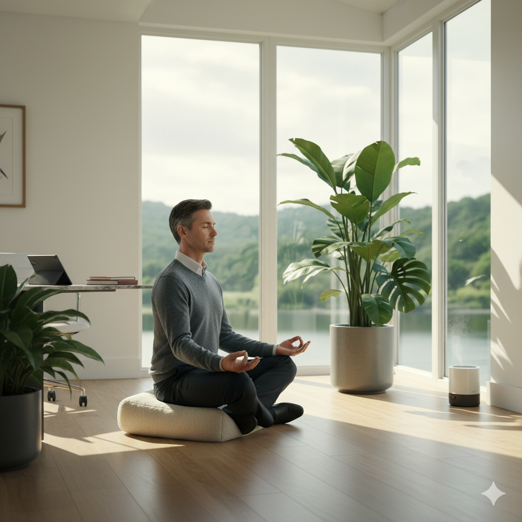 Executive practicing therapeutic lifestyle changes in luxury wellness environment