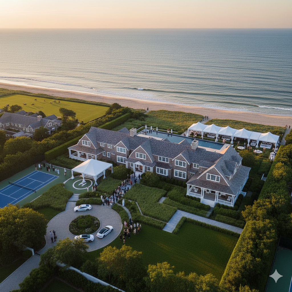 Luxury brand activation at exclusive Hamptons estate with ultra-wealthy attendees and ocean views