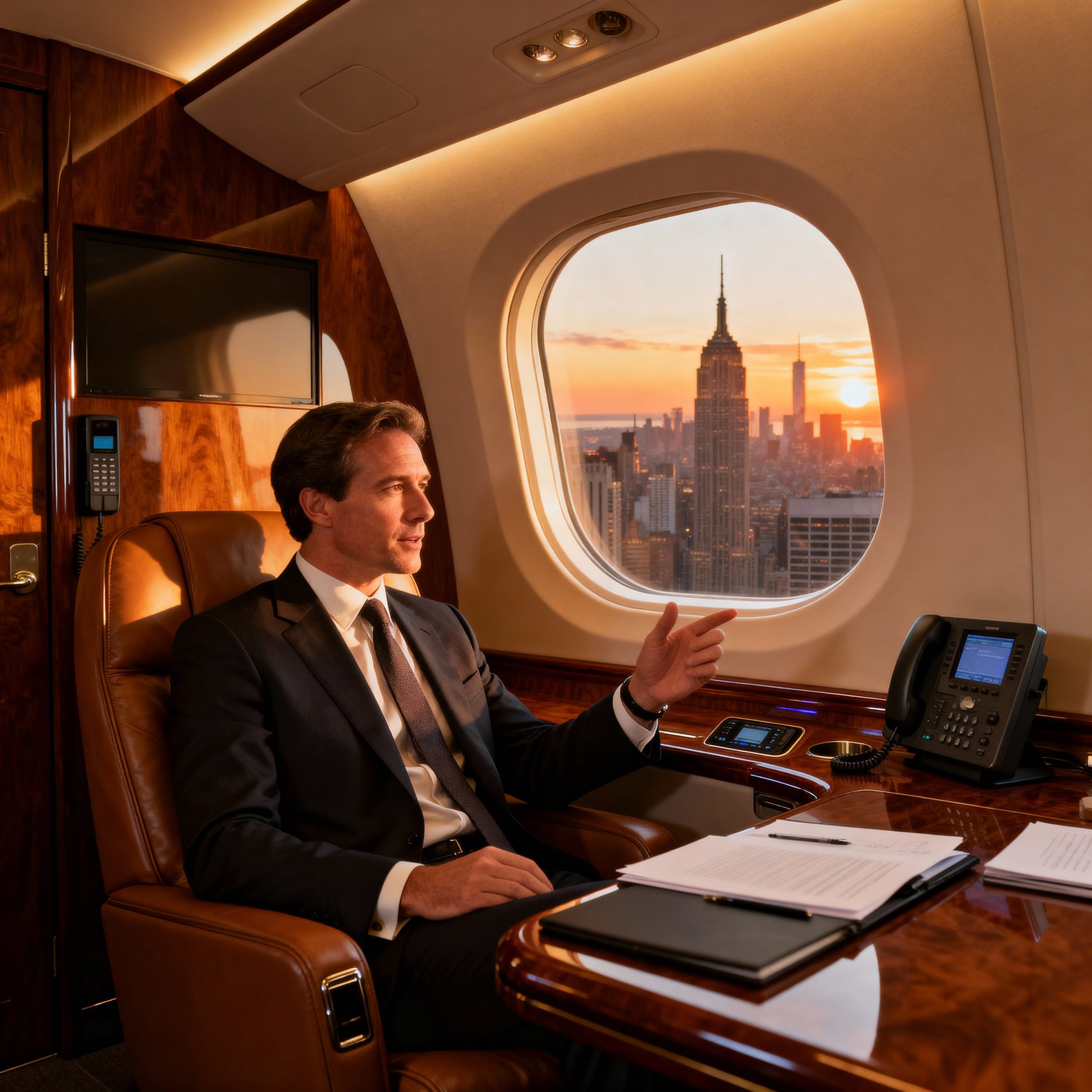 Ultra wealthy private jet lifestyle secrets in luxury aircraft cabin with business meeting