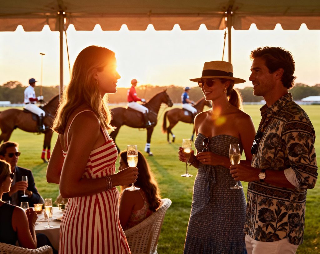 Luxury brand activation tent at Polo Hamptons event with high-net-worth guests
