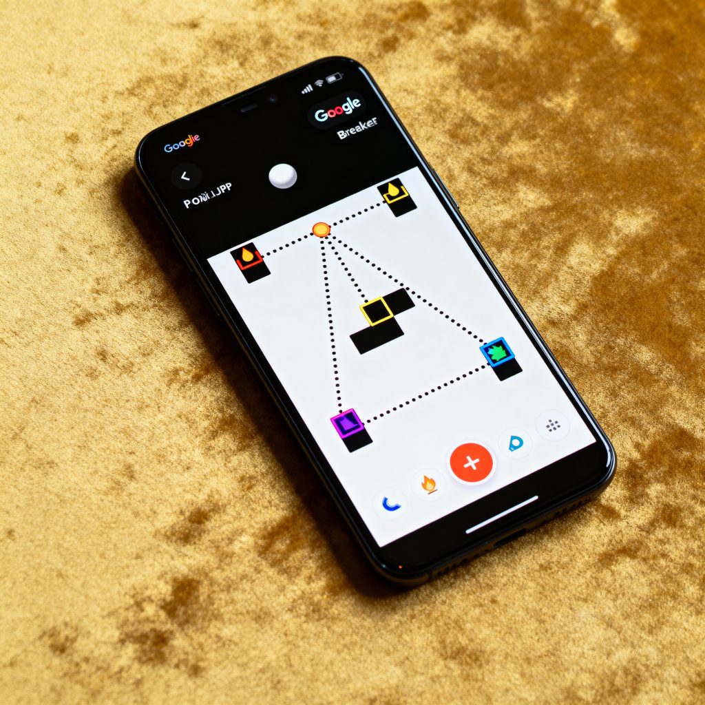 Block breaker game screen showing optimal ball trajectory angles with strategic overlay diagram highlighting 45-degree corner bounce technique and multi-ball power-up positioning on luxury marble surface