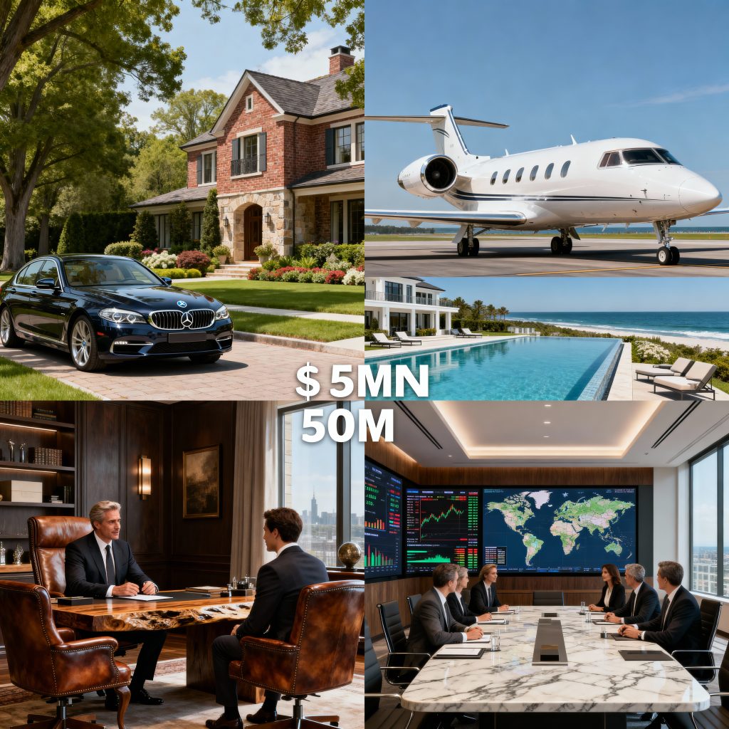 Ultra high net worth vs high net worth lifestyle wealth management comparison split screen