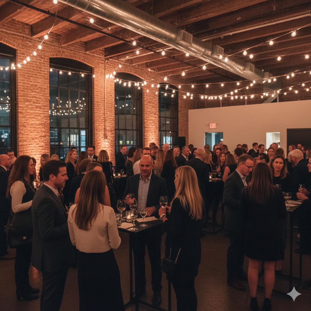 Professionals networking at an exclusive SoHo loft speed dating event in New York
