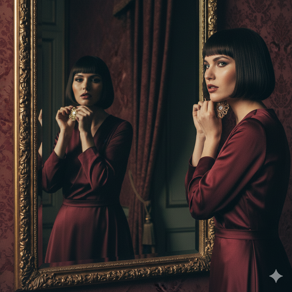 Sophisticated woman preparing for an upscale speed dating event in NYC