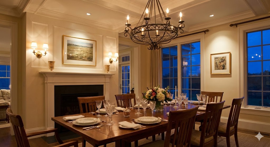Elegant Hamptons Dining Room at Twilight