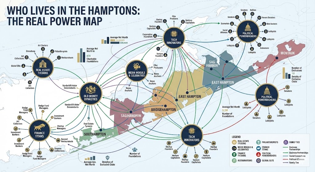 Who Life in The Hamptons the Real Power Map