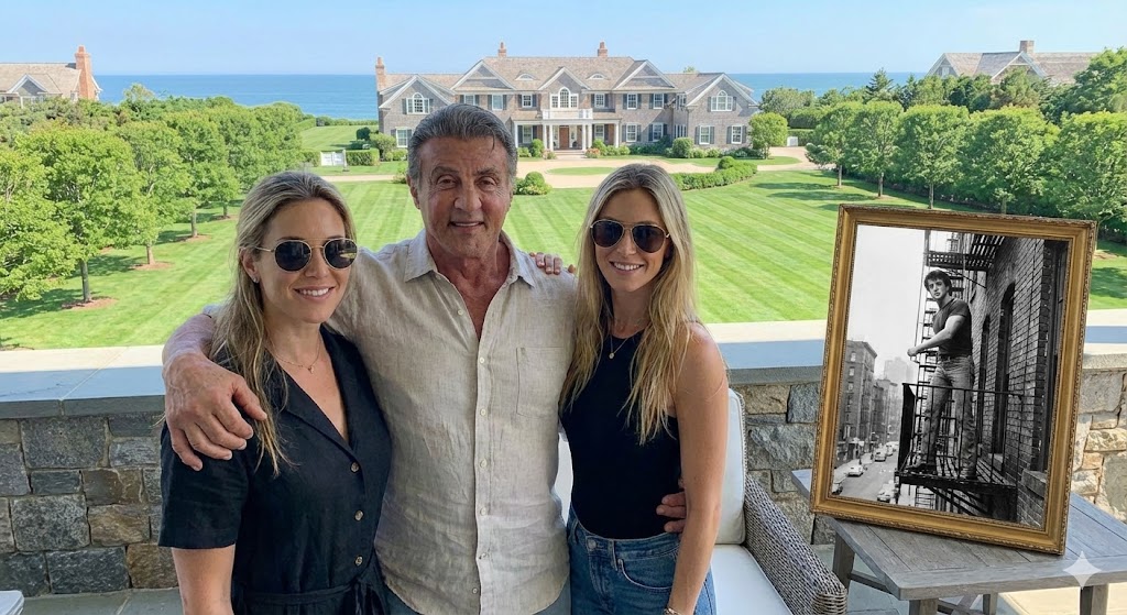 Sylvester Stallone Hamptons with Daughters