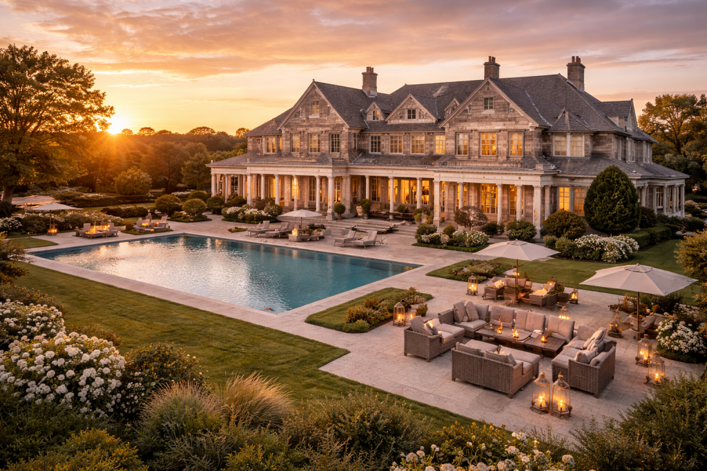 Golden hour at a grand estate