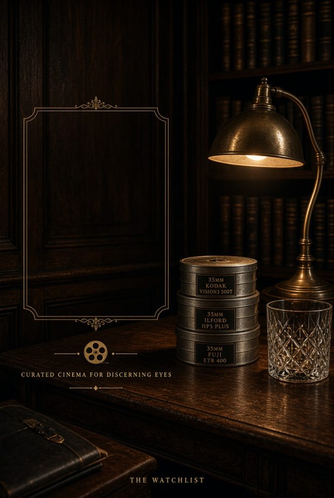 Original key art — library, film cans, tumbler