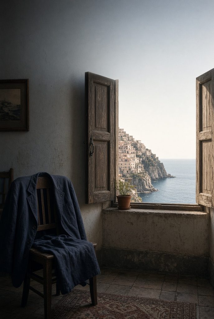 Original key art — linen jacket, Italian window