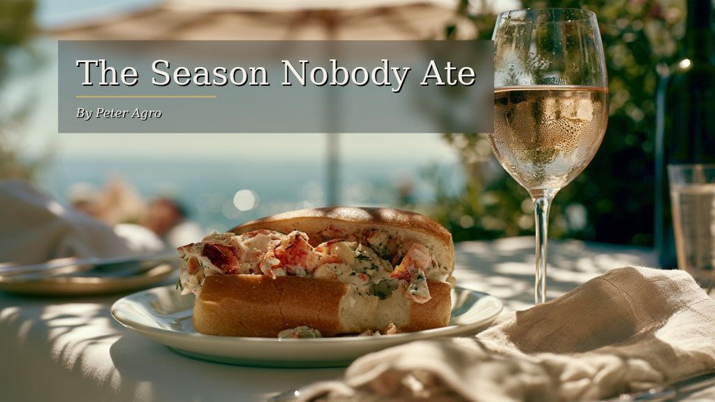Lobster roll and a glass of rosé on a Hamptons terrace table