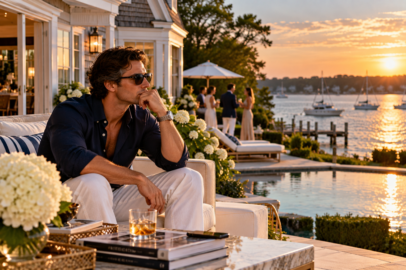 Contemplative Sunset at the Coastal Estate