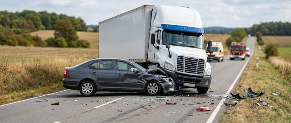 Passenger vehicle damaged in a Lafayette truck accident.